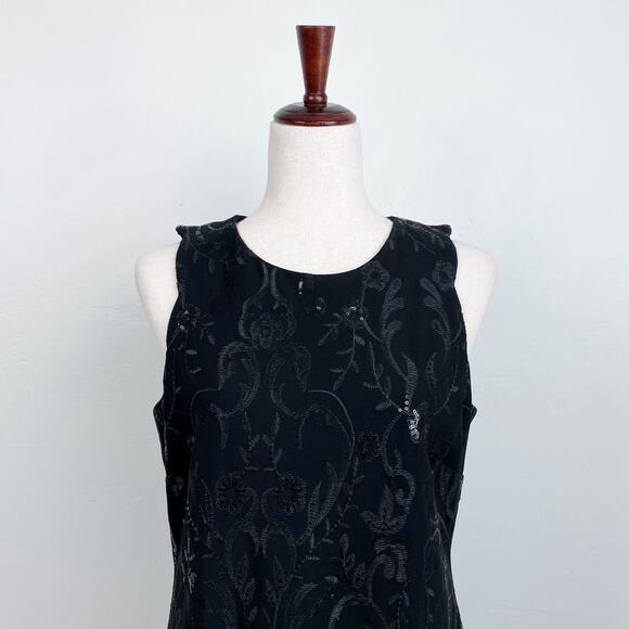 Anne Klein Black Sequined Embroidered Scallop Sleeveless Dress - Picture 1 of 7